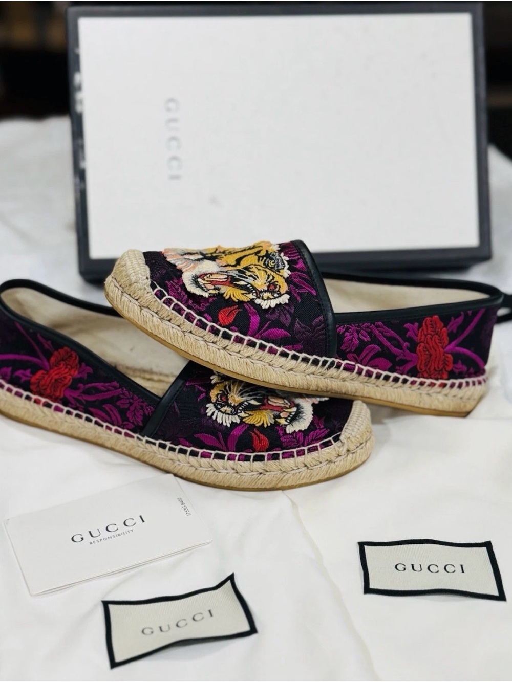 Gucci Bengal Tiger GG Supreme Pilar Espadrilles Multicolor EU 36